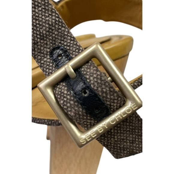 See by Chloe Canvas Slingback Sandals Wooden Platform Heel EUR 40 US 10 Summer - Picture 10 of 16